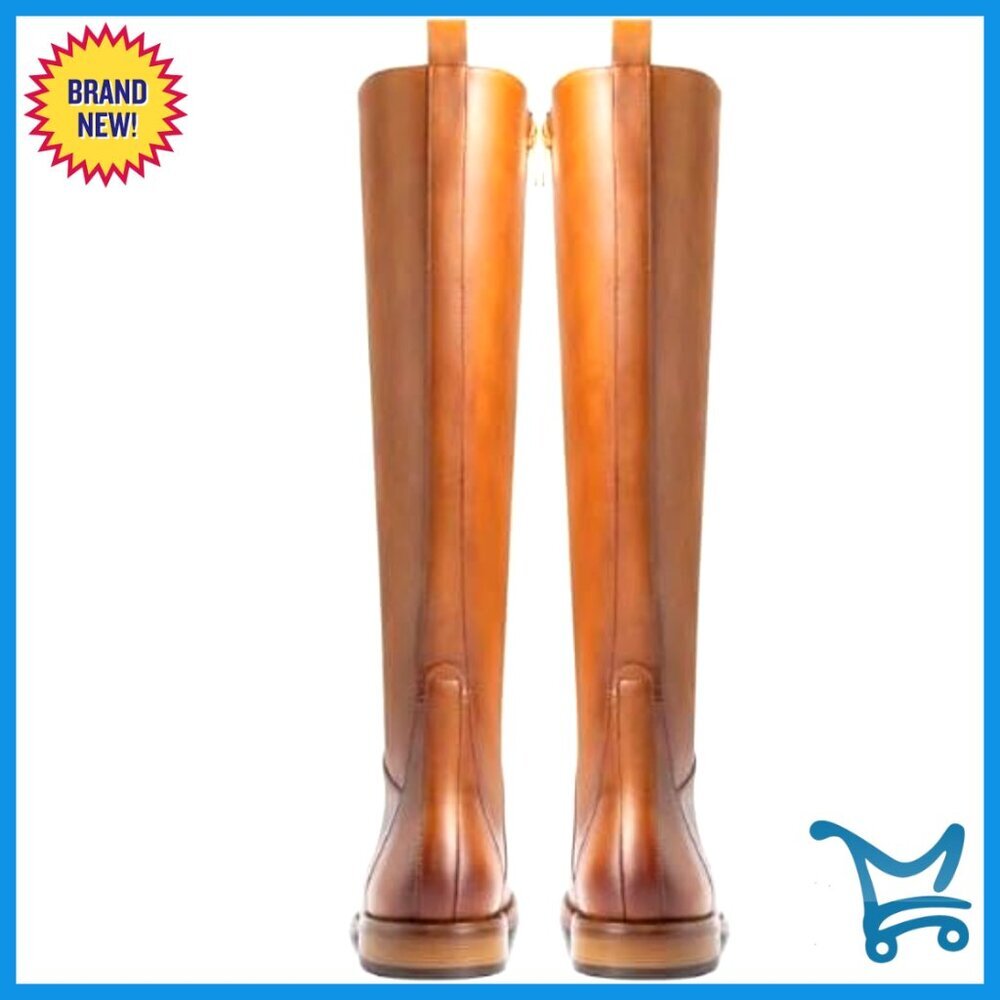 Knee High Flat Boots Round Toe Low Heel Side Zipper Riding Boots - Picture 4 of 7